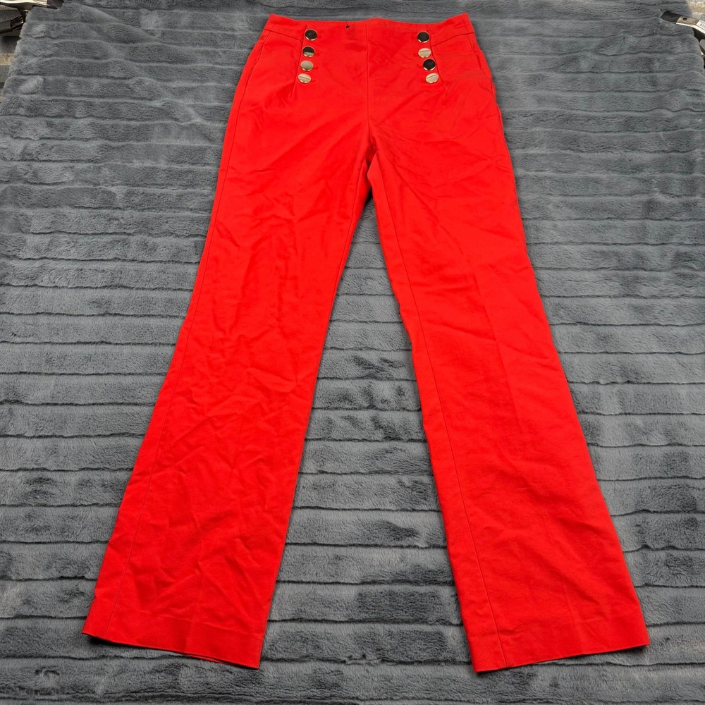Zara Basic Red Sailor Button High Waist Wide Leg Trousers Pants Womens Size L